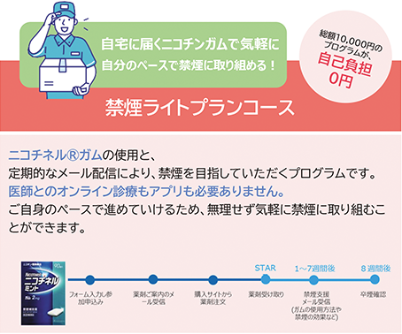 自宅に届くニコチンガムで気軽に自分のペースで禁煙に取り組める!禁煙ライトプランコース